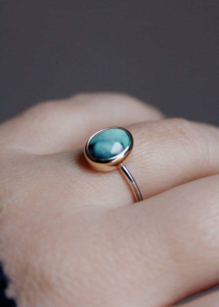 Anillo plata, oro y calcosiderita (talla 12)