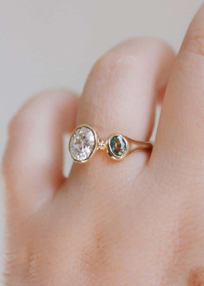 Anillo Moissanita y zafiro (talla 14-16)