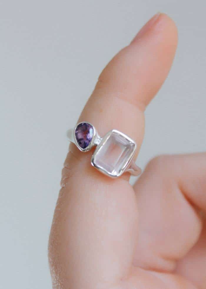 Anillo Amatista y cuarzo rosa (talla 10.5)